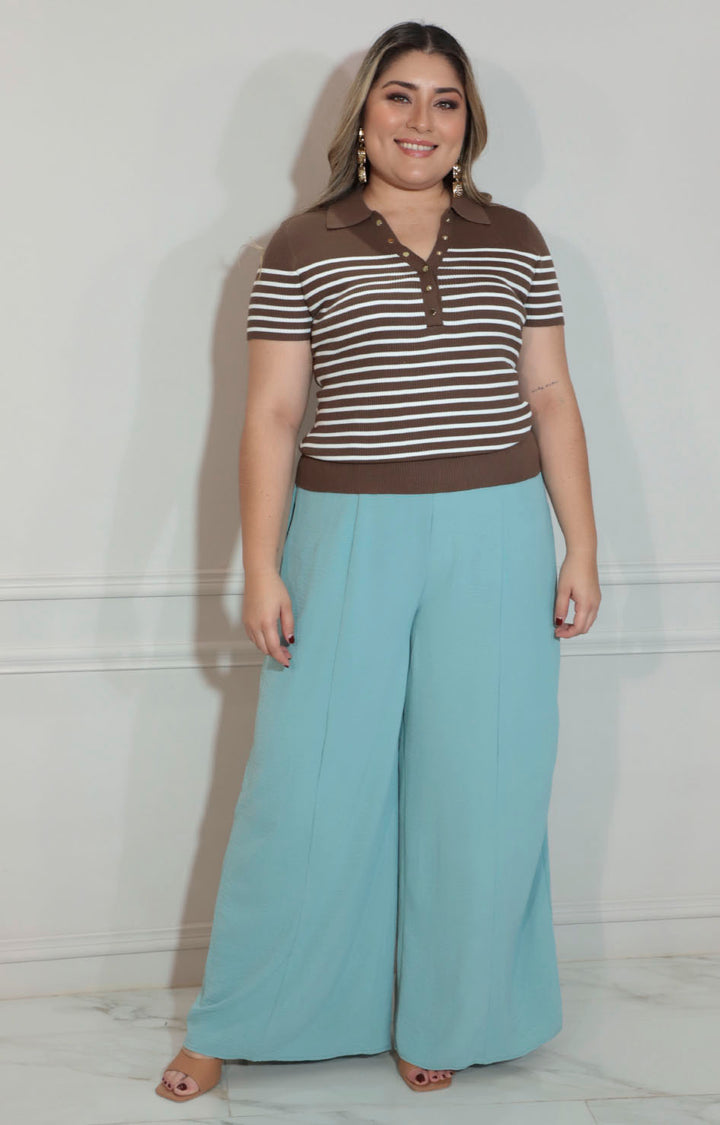 Blusa café con líneas - BLUSA XL Boutiquemirel 