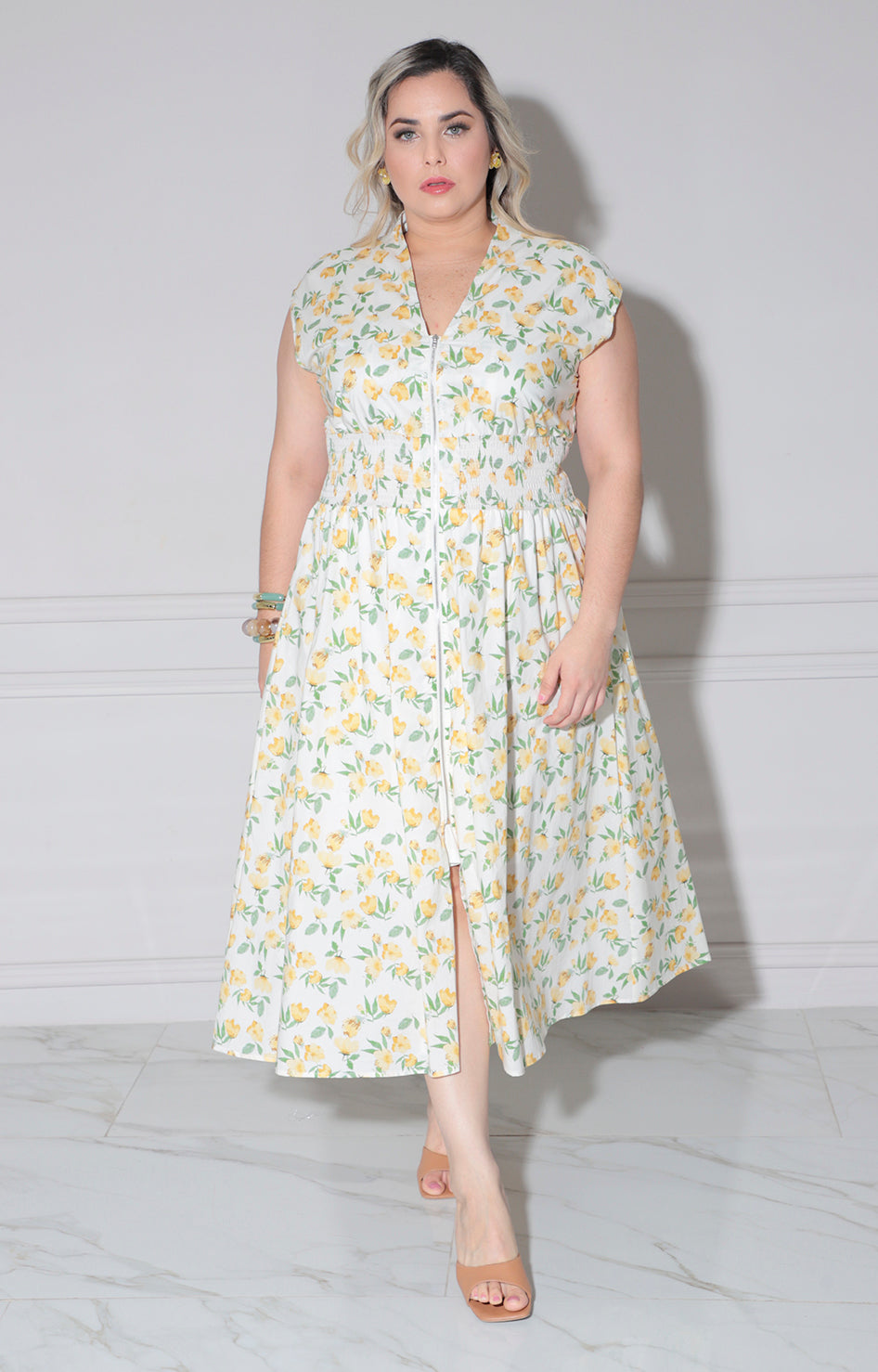 Vestido amarillo estampado - VESTIDO LARGO CURVY Boutiquemirel 