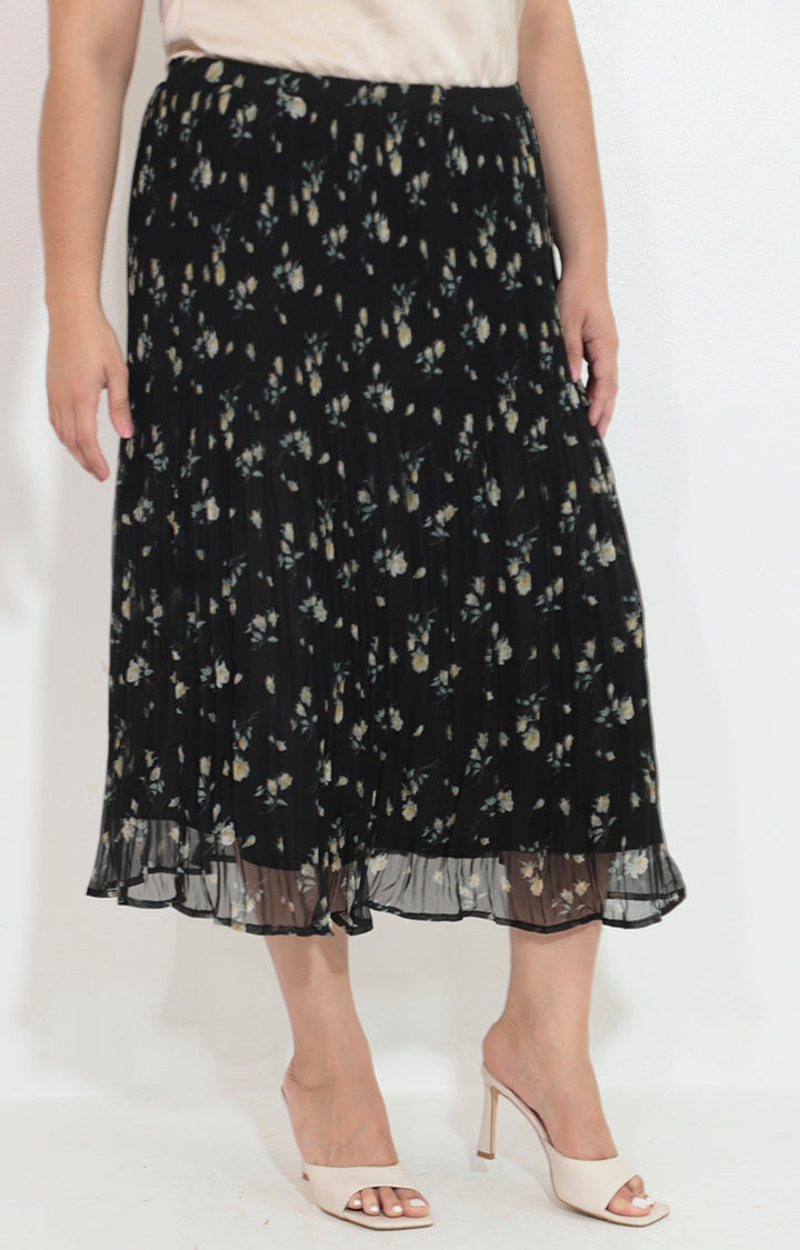 Falda plisada negra estampada floral - FALDA Boutiquemirel 