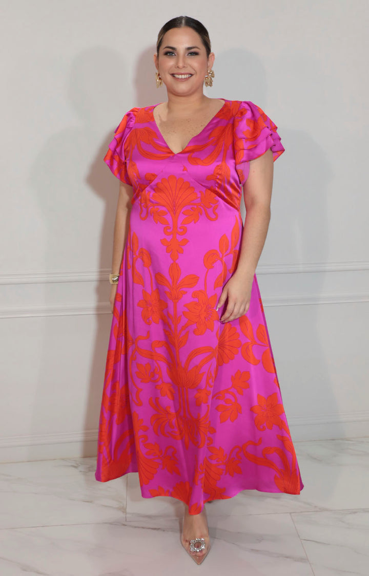 Vestido fucsia estampado - VESTIDO XL Boutiquemirel 