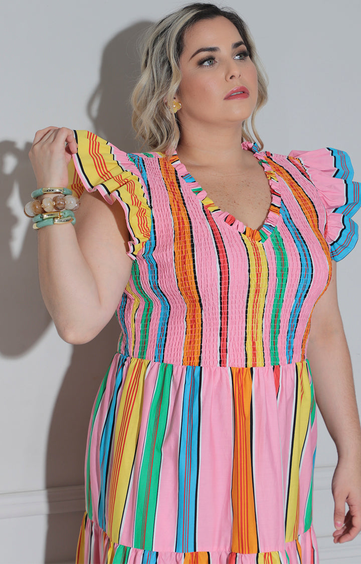 Vestido multicolor con fruncido - VESTIDO CURVY Boutiquemirel 