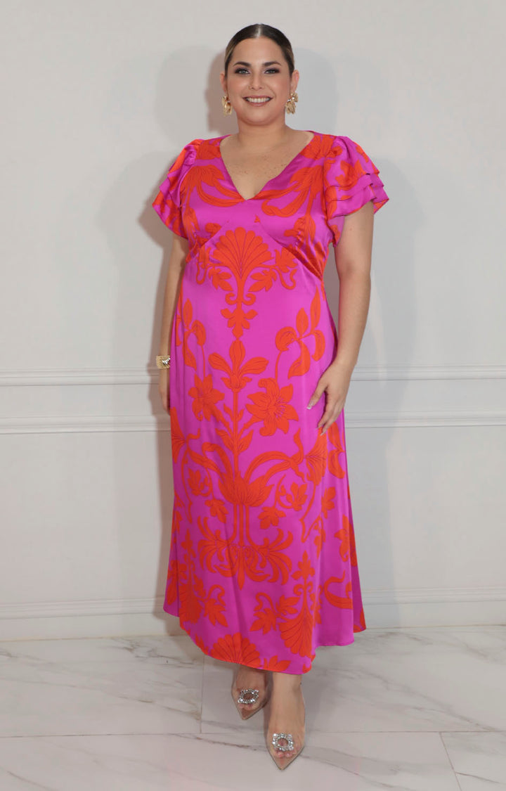 Vestido fucsia estampado - VESTIDO XL Boutiquemirel 