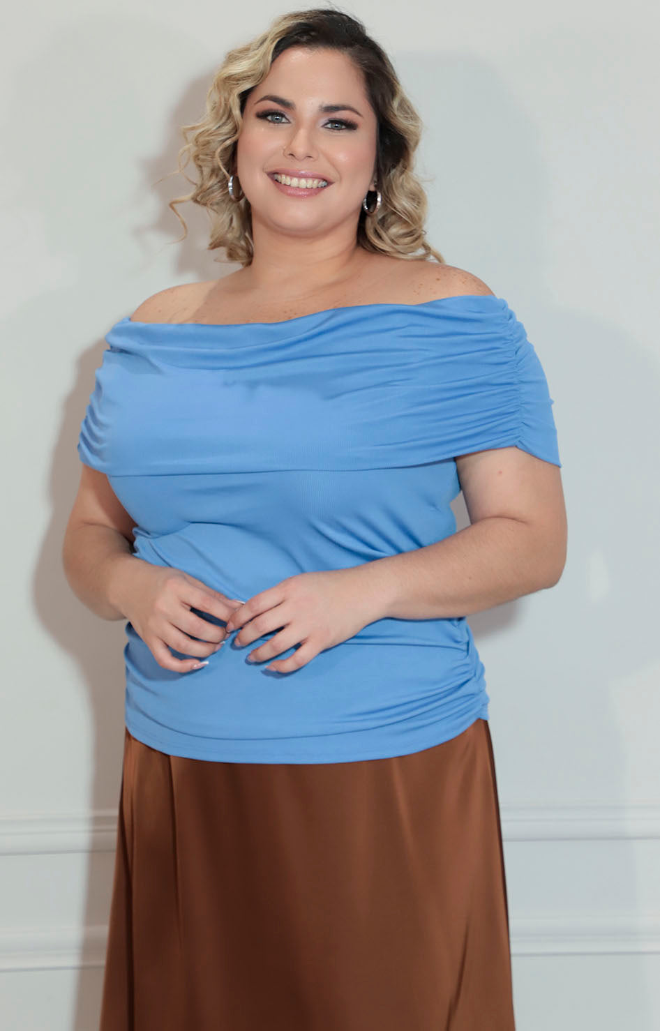 Blusa azul straple con corrugado lateral - BLUSA XL Boutiquemirel 