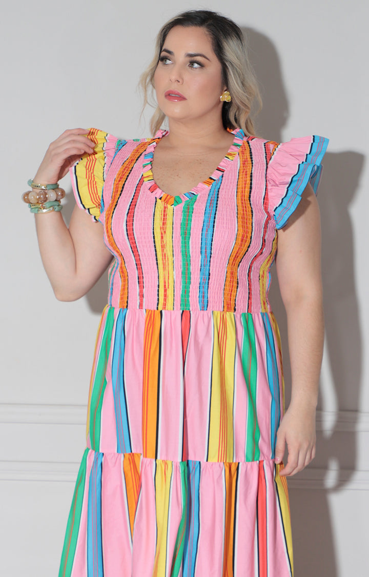 Vestido multicolor con fruncido - VESTIDO CURVY Boutiquemirel 