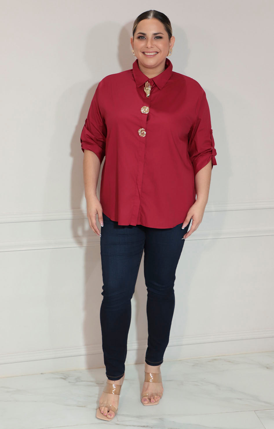 Blusa roja con botones asimetricos y manga - BLUSA XL Boutiquemirel 