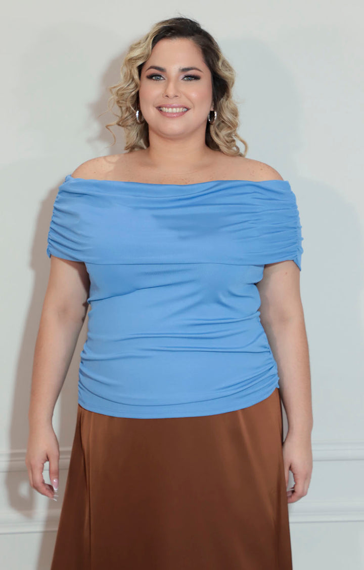 Blusa azul straple con corrugado lateral - BLUSA XL Boutiquemirel 