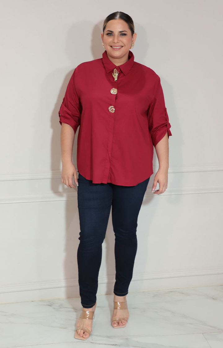 Blusa roja con botones asimetricos y manga - BLUSA XL Boutiquemirel 