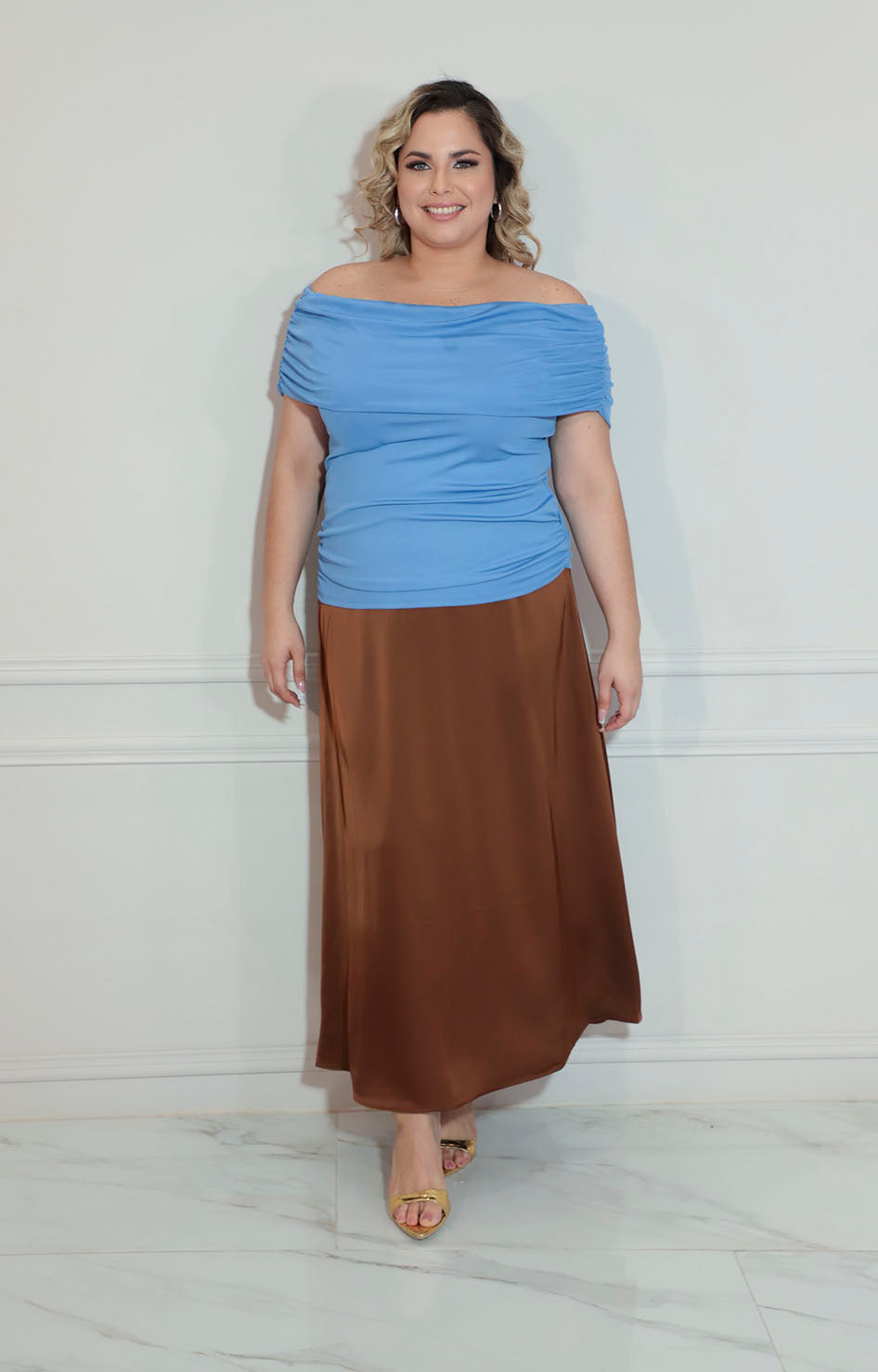 Blusa azul straple con corrugado lateral - BLUSA XL Boutiquemirel 