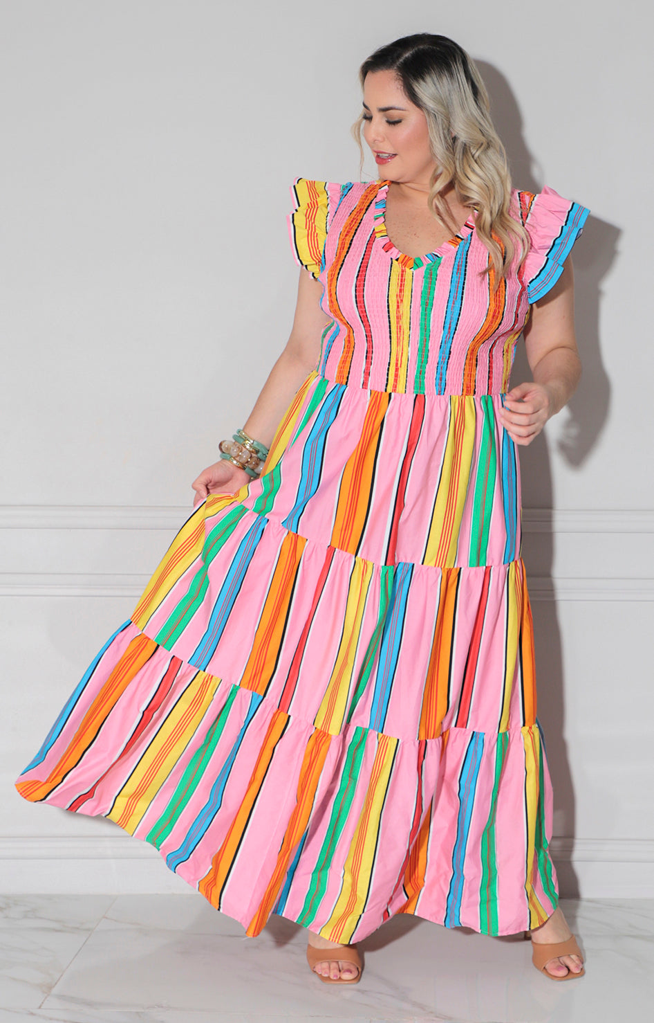 Vestido multicolor con fruncido - VESTIDO CURVY Boutiquemirel 