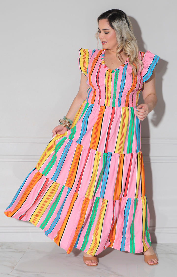 Vestido multicolor con fruncido - VESTIDO CURVY Boutiquemirel 