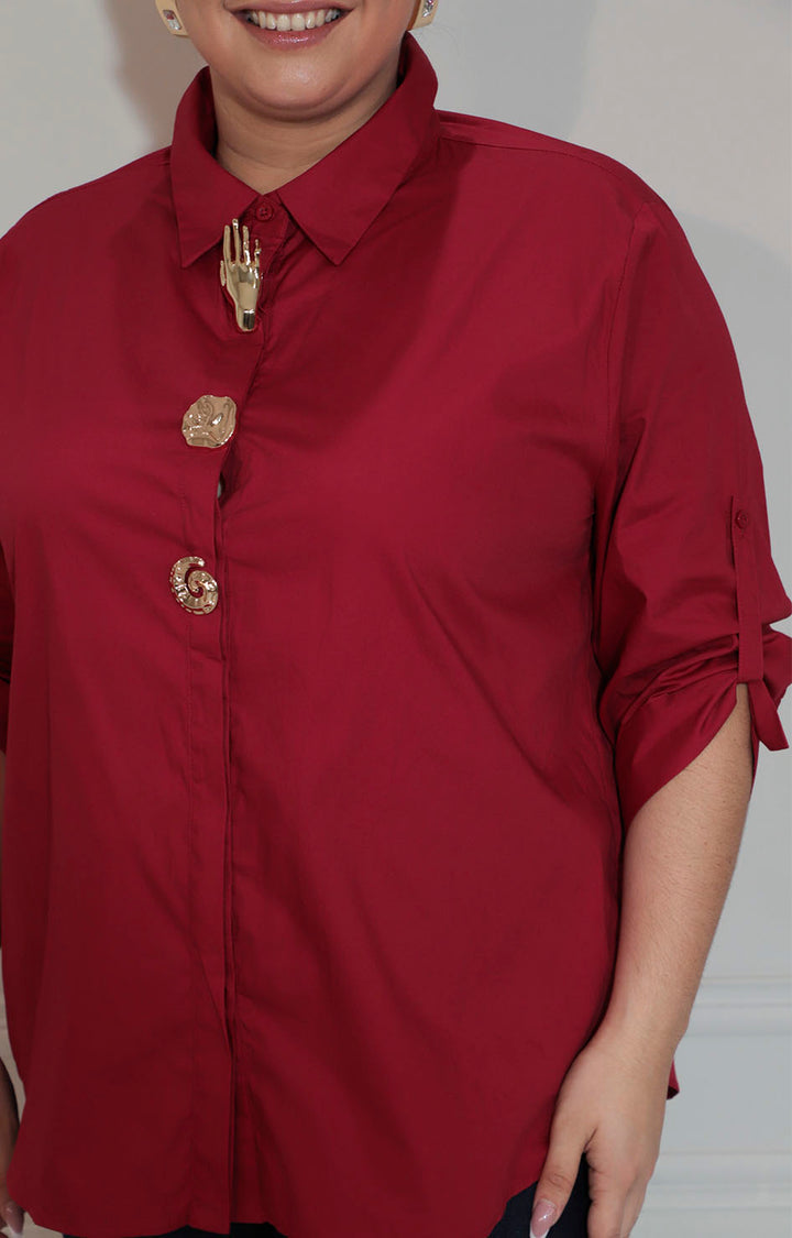 Blusa roja con botones asimetricos y manga - BLUSA XL Boutiquemirel 