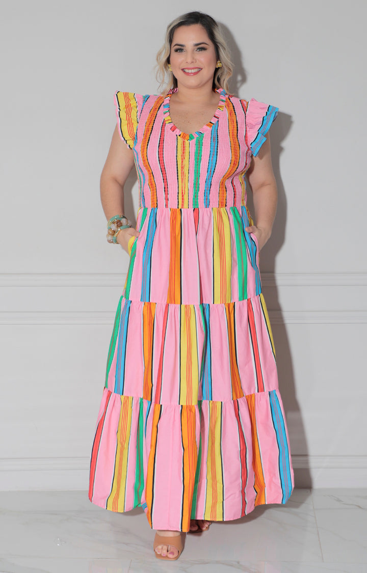 Vestido multicolor con fruncido - VESTIDO CURVY Boutiquemirel 