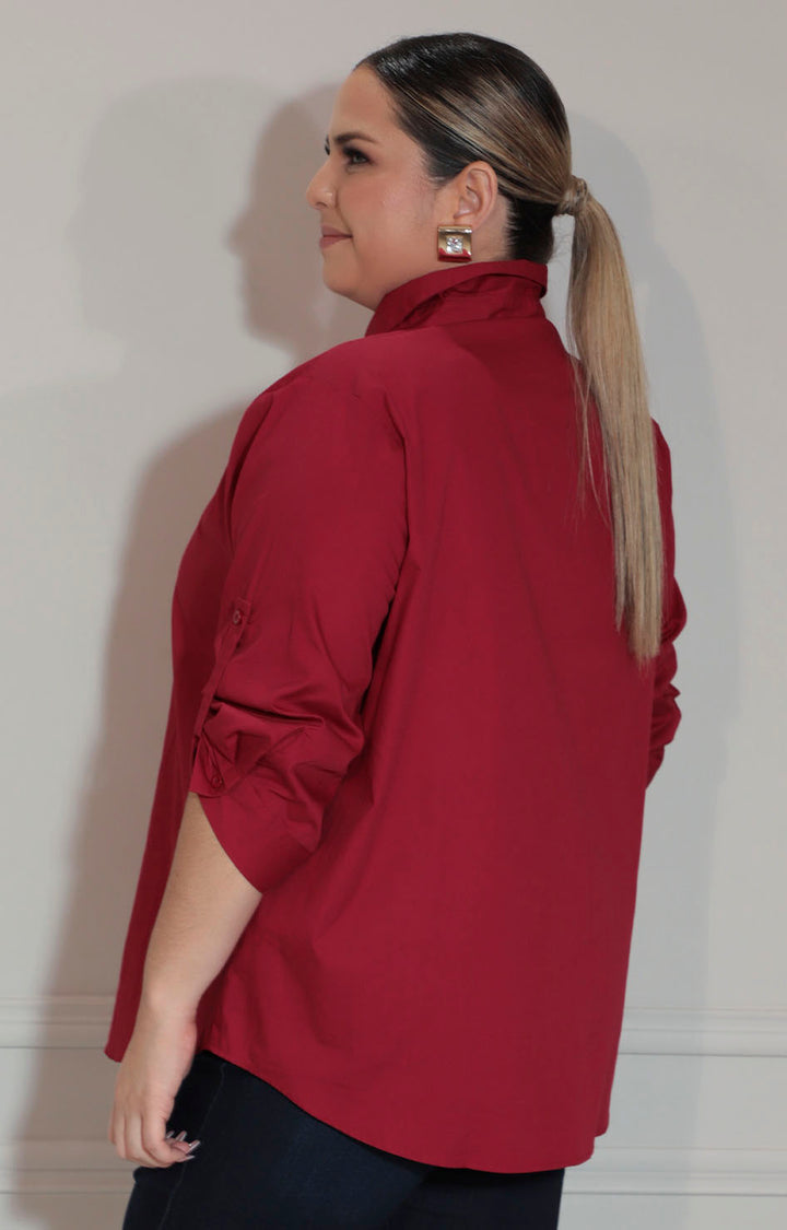 Blusa roja con botones asimetricos y manga - BLUSA XL Boutiquemirel 