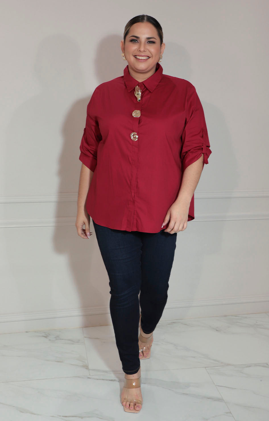 Blusa roja con botones asimetricos y manga - BLUSA XL Boutiquemirel 