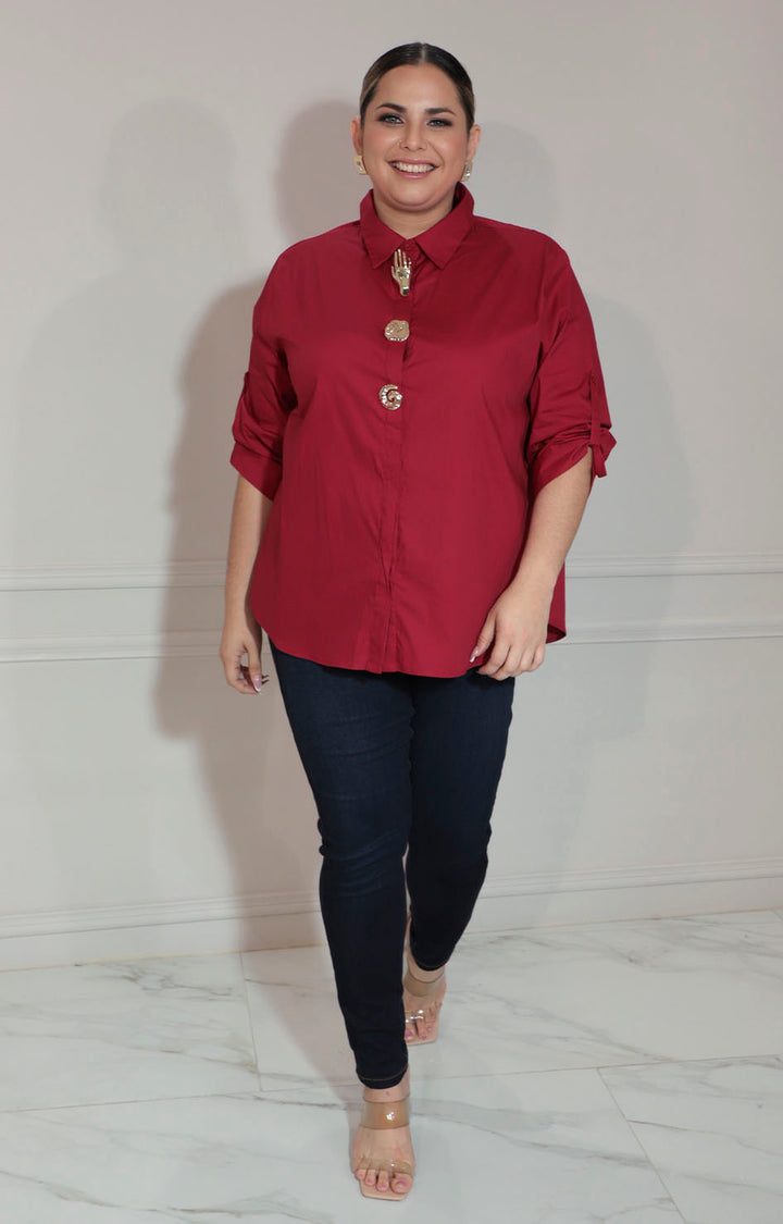 Blusa roja con botones asimetricos y manga - BLUSA XL Boutiquemirel 