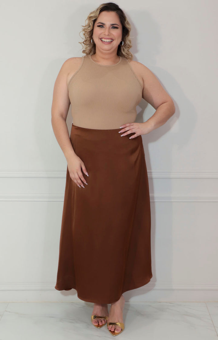Falda satín cafe - FALDA XL Boutiquemirel 