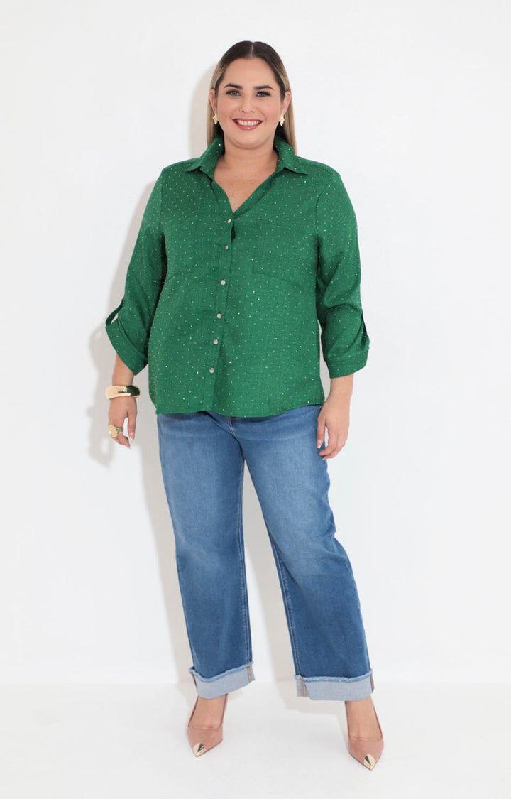 Camisera verde con brillos - BLUSA Boutiquemirel 