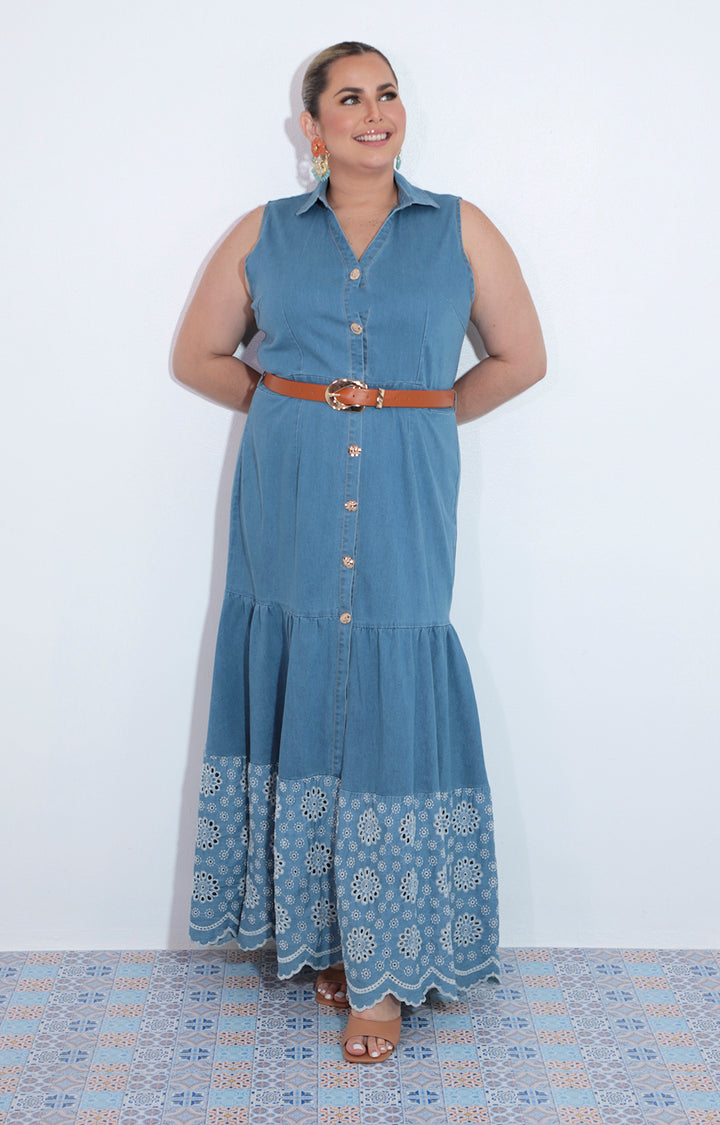 Vestido de mezclilla con botones y cinturon - VESTIDO Boutiquemirel 