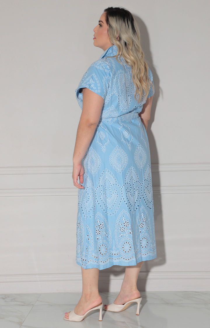 Vestido azul bordado - VESTIDO LARGO CURVY Boutiquemirel 