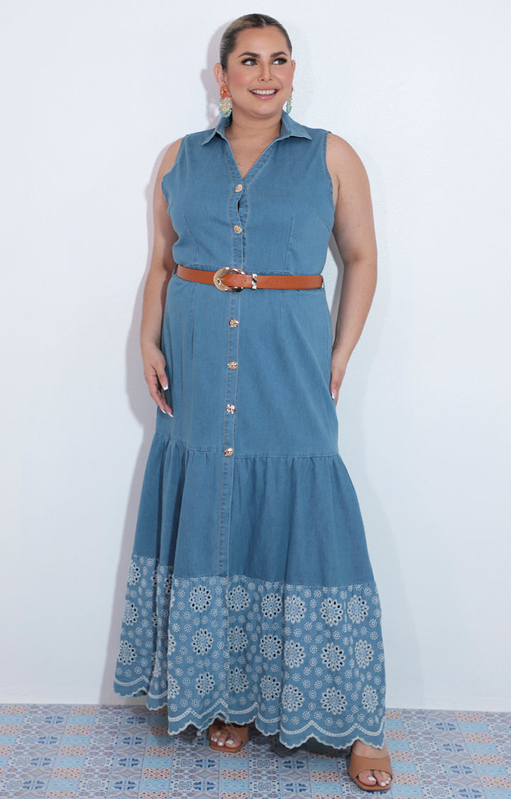 Vestido de mezclilla con botones y cinturon - VESTIDO Boutiquemirel 