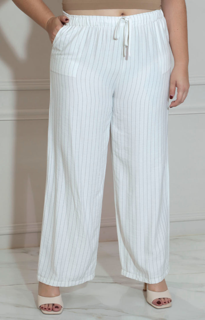 Pantalón blanco de rayas con elástico superior y lazo - PANTALON Boutiquemirel 