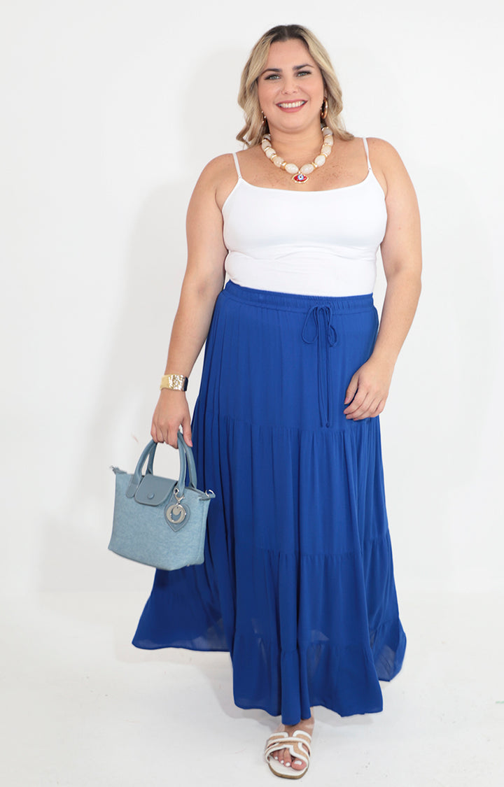 Falda azul amplia con elastico y lazo - FALDA Boutiquemirel 