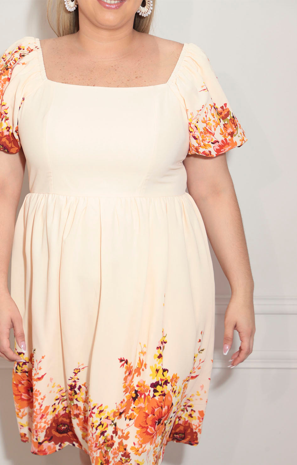 Vestido beige con flores - VESTIDO XL Boutiquemirel 