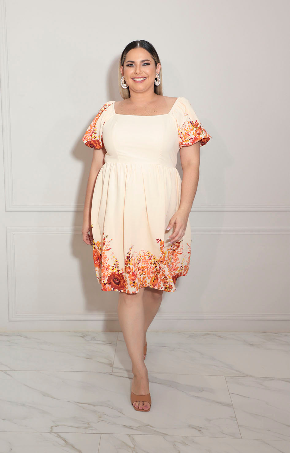 Vestido beige con flores - VESTIDO XL Boutiquemirel 