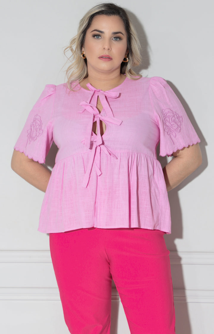 Blusa rosa con moños - BLUSA CURVY Boutiquemirel 