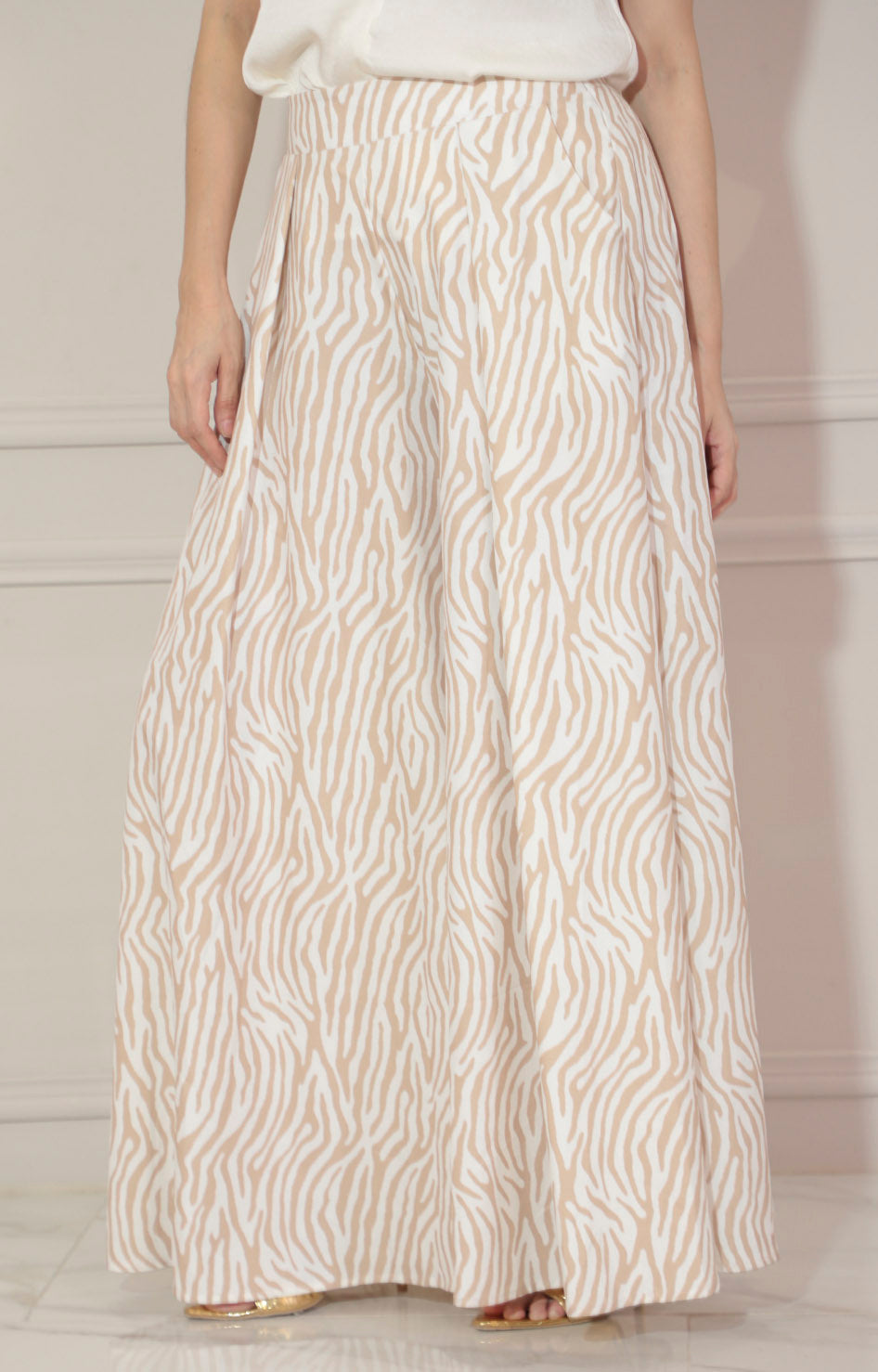 Pantalón beige estampado en blanco - PANTALON Boutiquemirel 