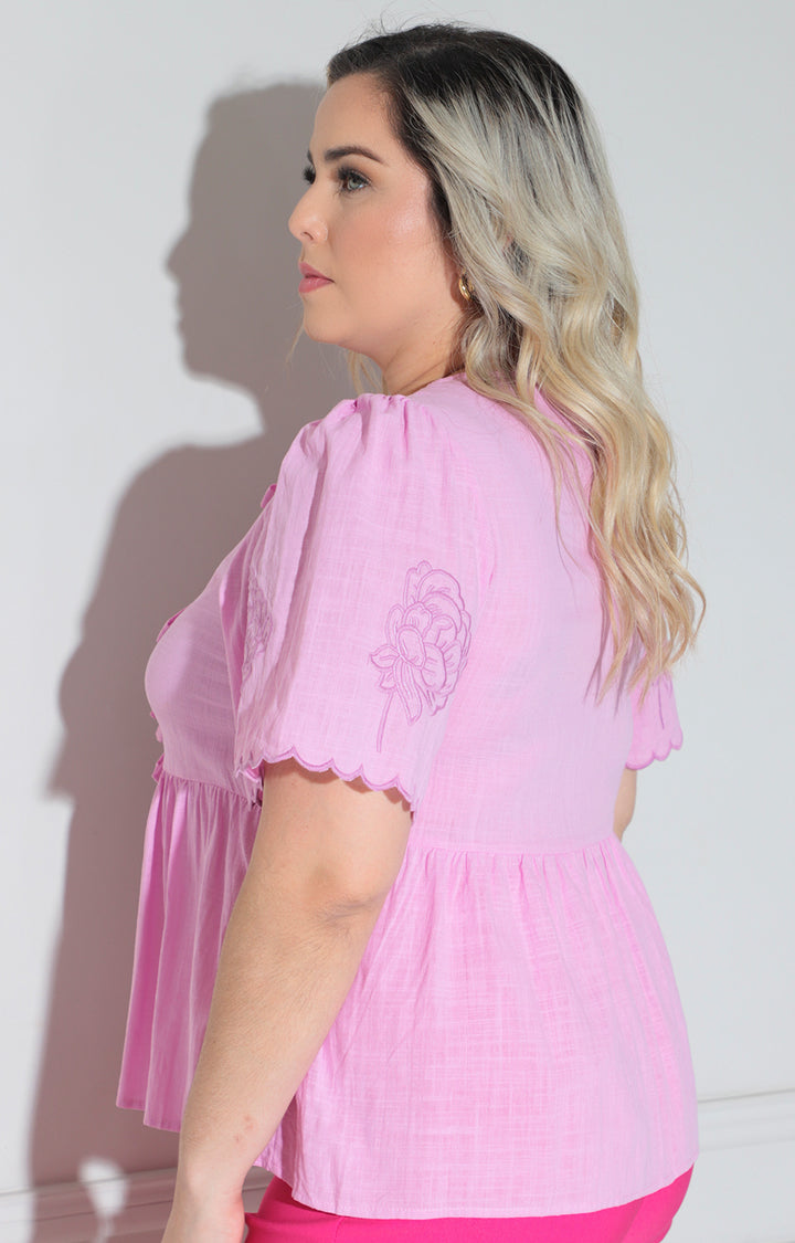 Blusa rosa con moños - BLUSA CURVY Boutiquemirel 