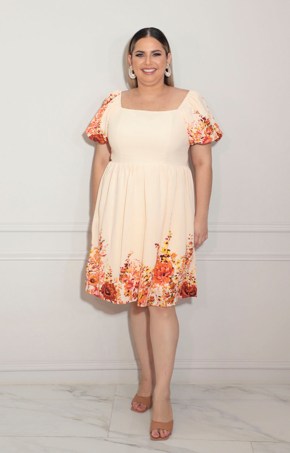 Vestido beige con flores - VESTIDO XL Boutiquemirel 