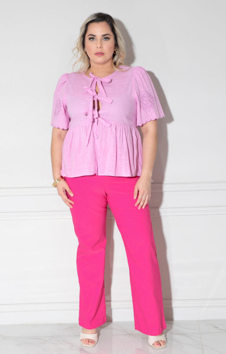 Blusa rosa con moños - BLUSA CURVY Boutiquemirel 
