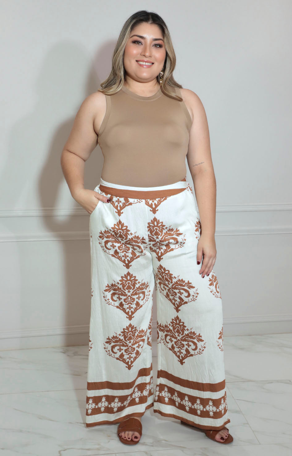 Pantalón beige estampado - PANTALON XL Boutiquemirel 