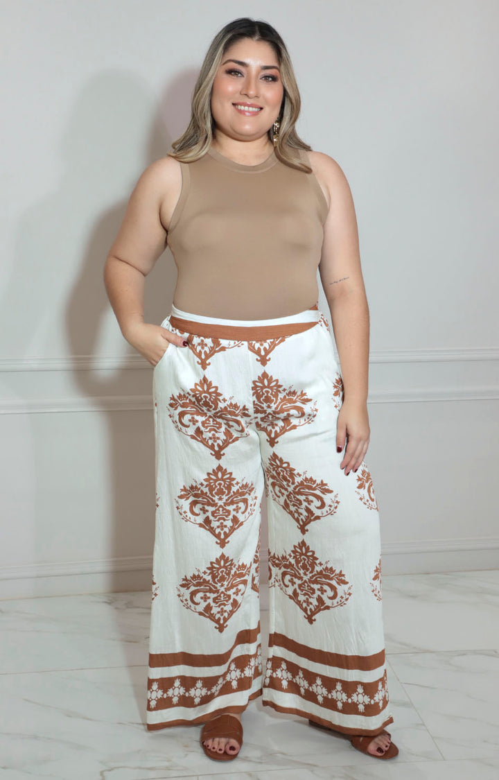 Pantalón beige estampado - PANTALON XL Boutiquemirel 