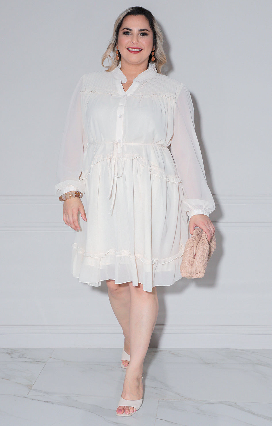 Vestido beige con manga larga - VESTIDO XL Boutiquemirel 