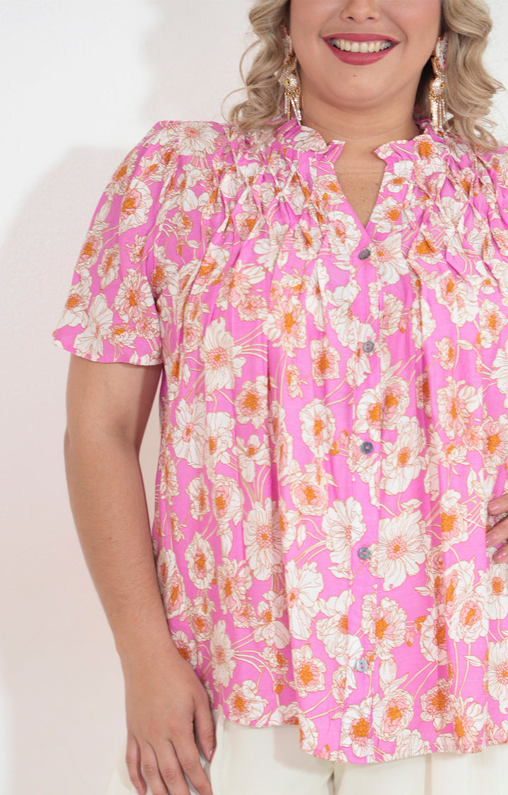 Blusa rosa estampado con botones frontales - BLUSA Boutiquemirel 
