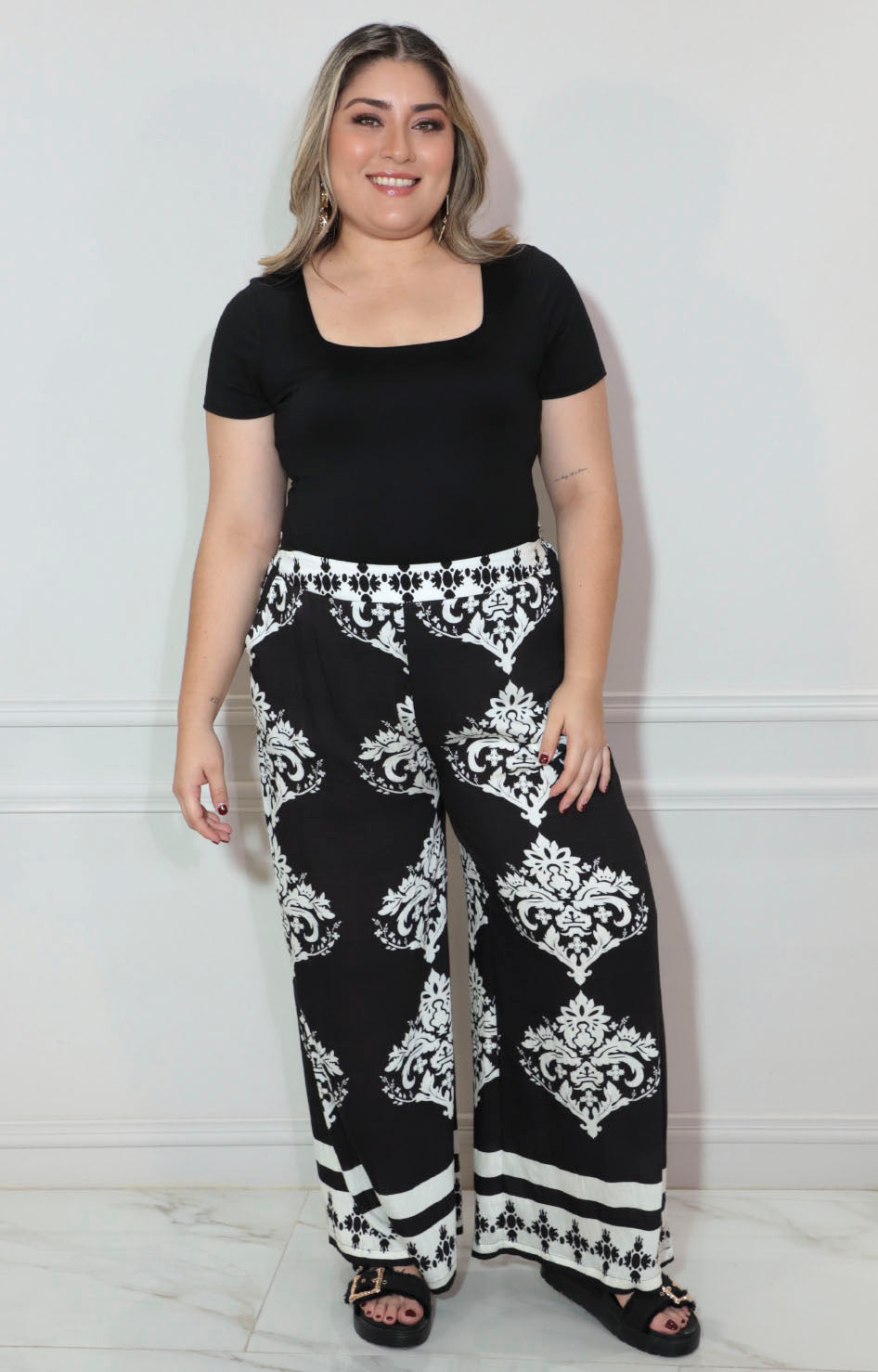 Pantalón negro estampado - PANTALON XL Boutiquemirel 