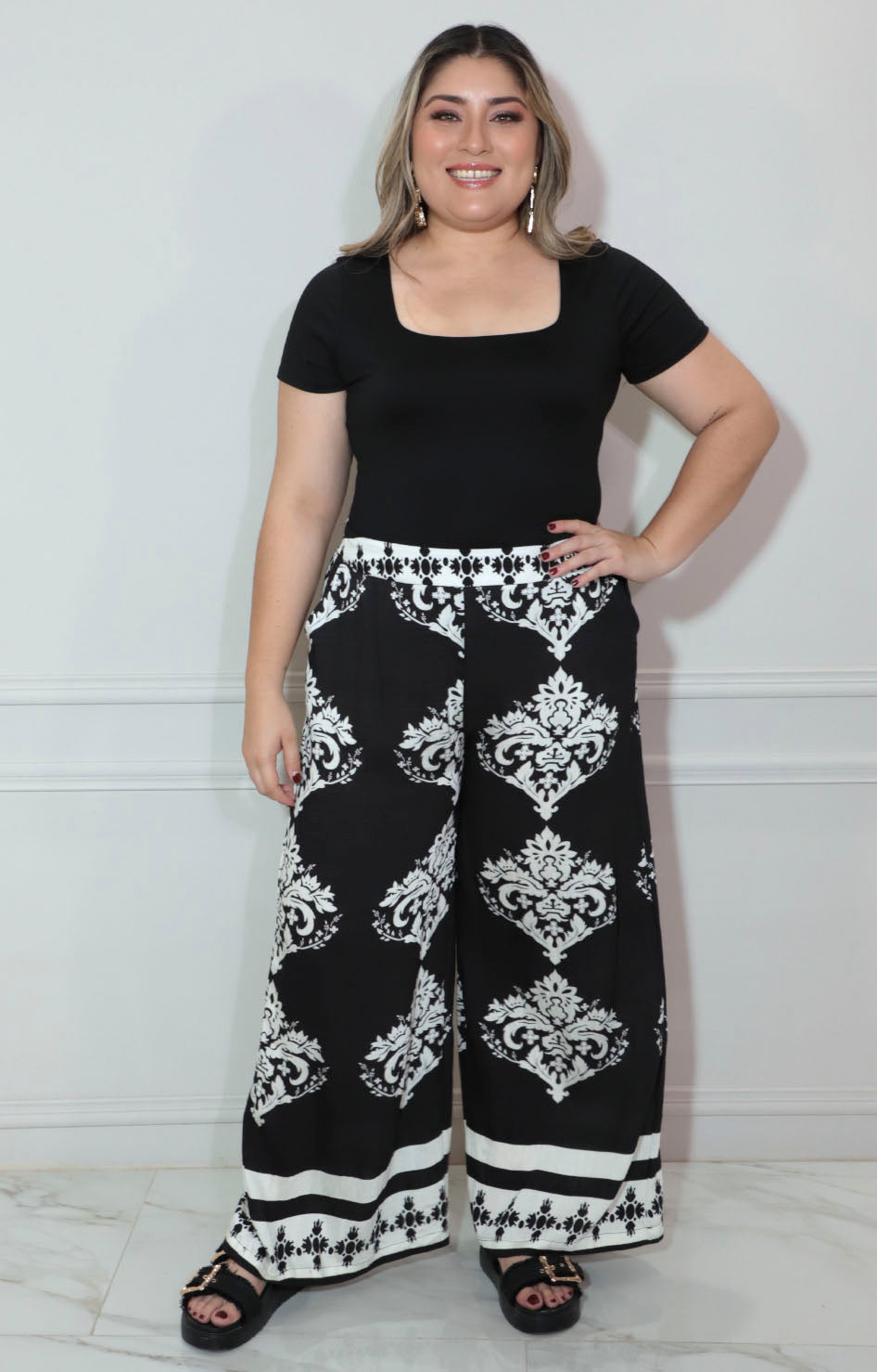 Pantalón negro estampado - PANTALON XL Boutiquemirel 