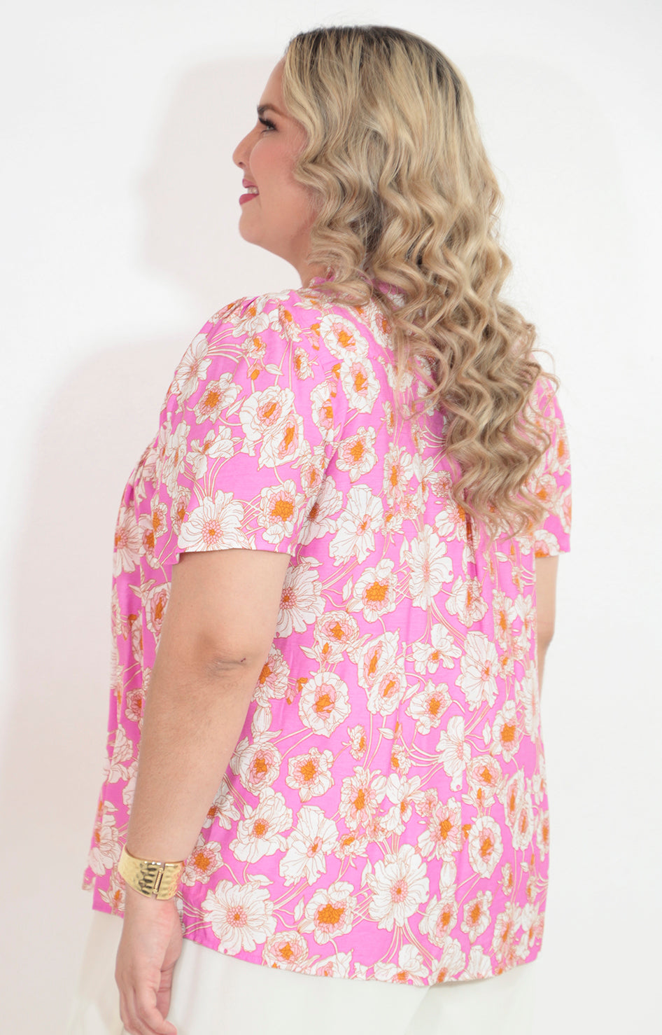 Blusa rosa estampado con botones frontales - BLUSA Boutiquemirel 
