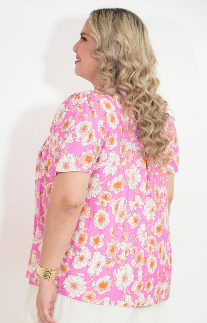 Blusa rosa estampado con botones frontales - BLUSA Boutiquemirel 