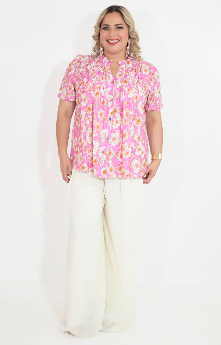 Blusa rosa estampado con botones frontales - BLUSA Boutiquemirel 