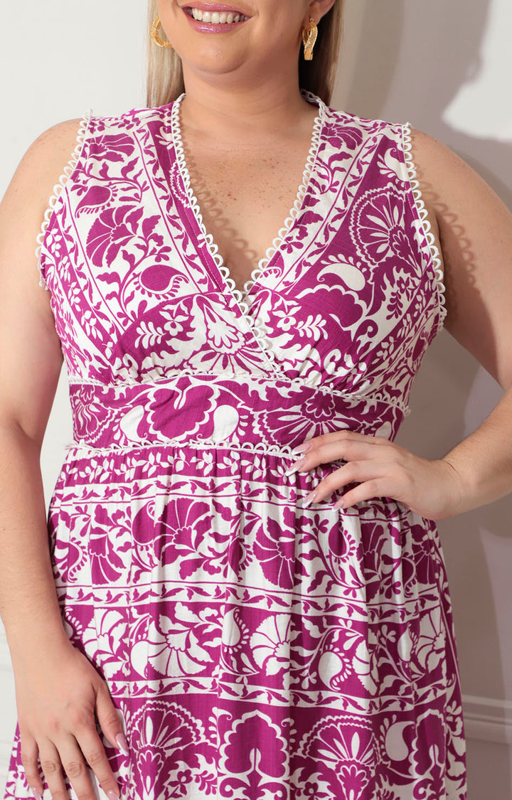 Vestido magenta estampado - VESTIDO XL Boutiquemirel 