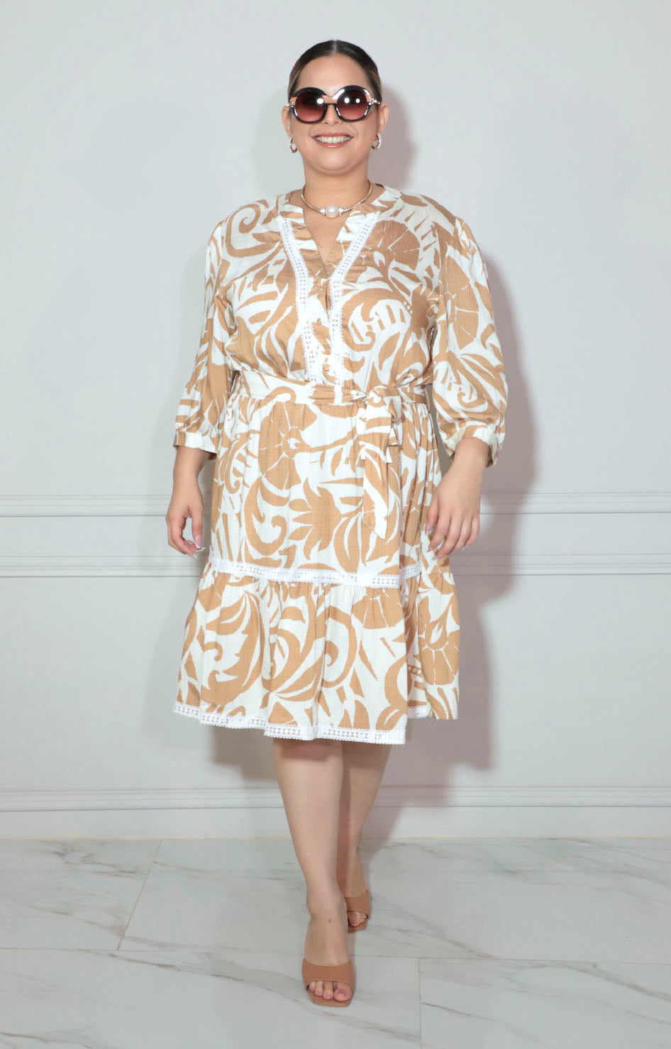 Vestido beige con flores - VESTIDO XL Boutiquemirel 