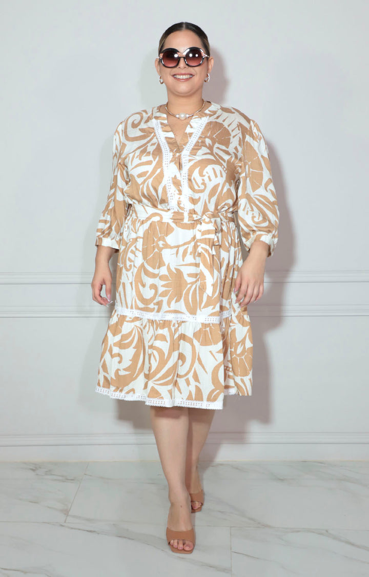 Vestido beige con flores - VESTIDO XL Boutiquemirel 