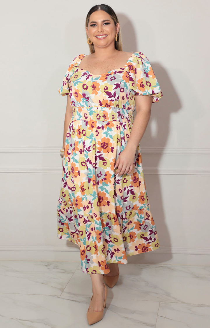 Vestido beige con flores - VESTIDO XL Boutiquemirel 