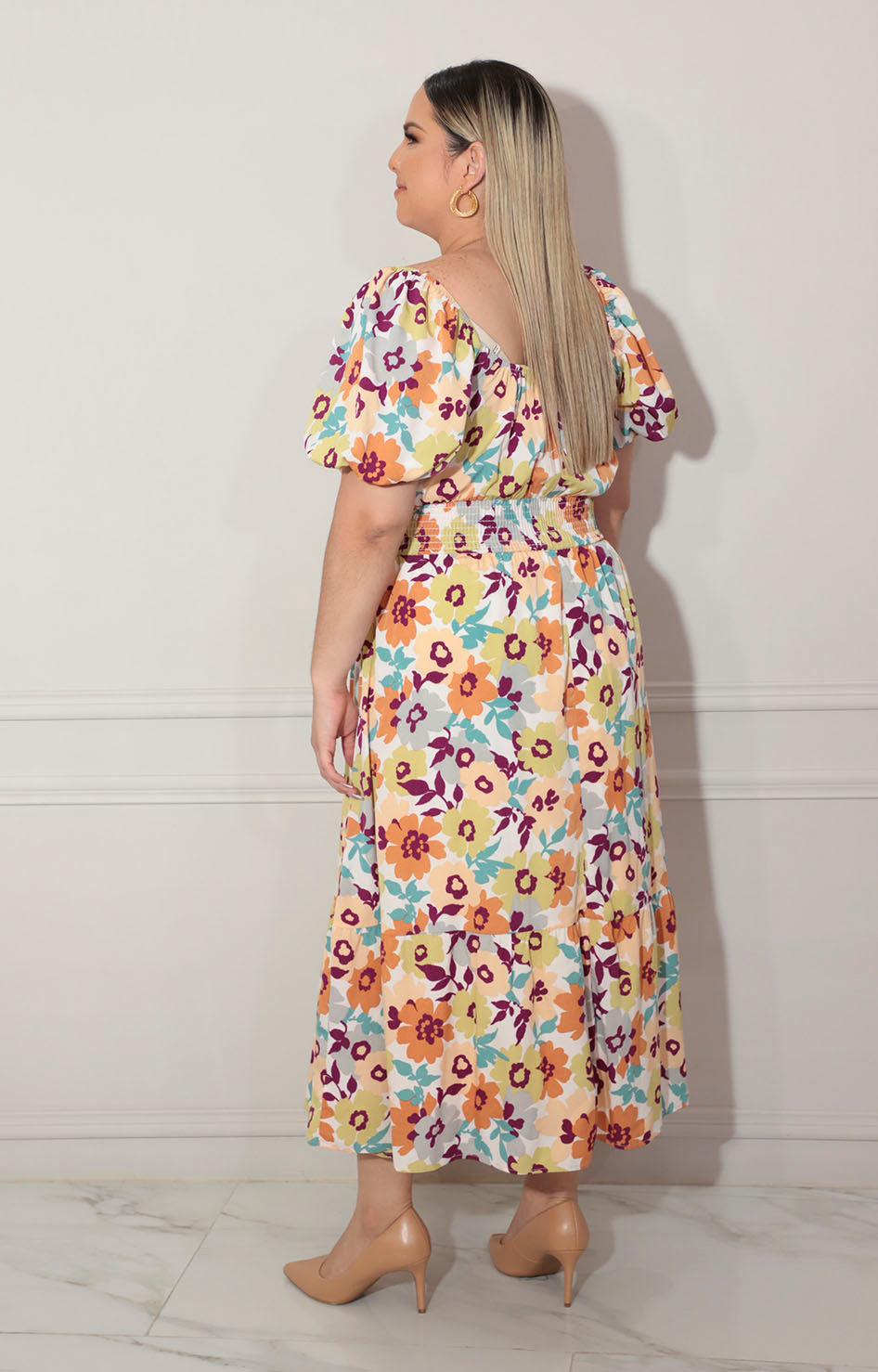 Vestido beige con flores - VESTIDO XL Boutiquemirel 