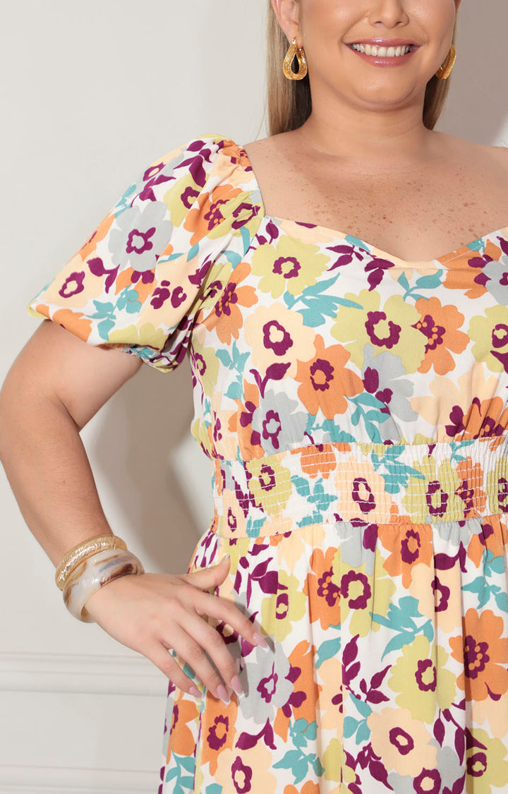 Vestido beige con flores - VESTIDO XL Boutiquemirel 