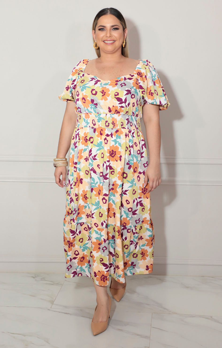 Vestido beige con flores - VESTIDO XL Boutiquemirel 