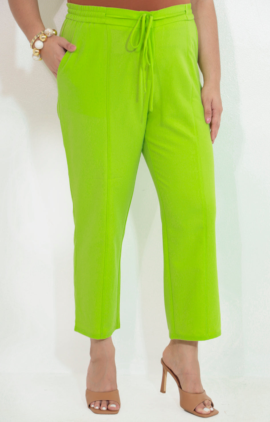 Pantalon verde con elastico y lazo - PANTALON Boutiquemirel 